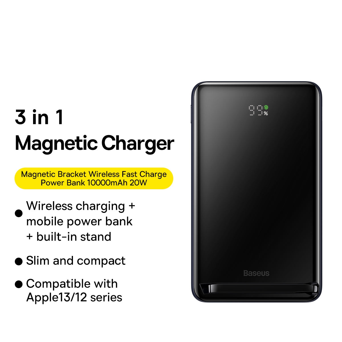 BASEUS 10000mAh Power Bank 20W Magnetic Wireless Charger Phone Quick Charging External Battery Pack Phone Holder Stand