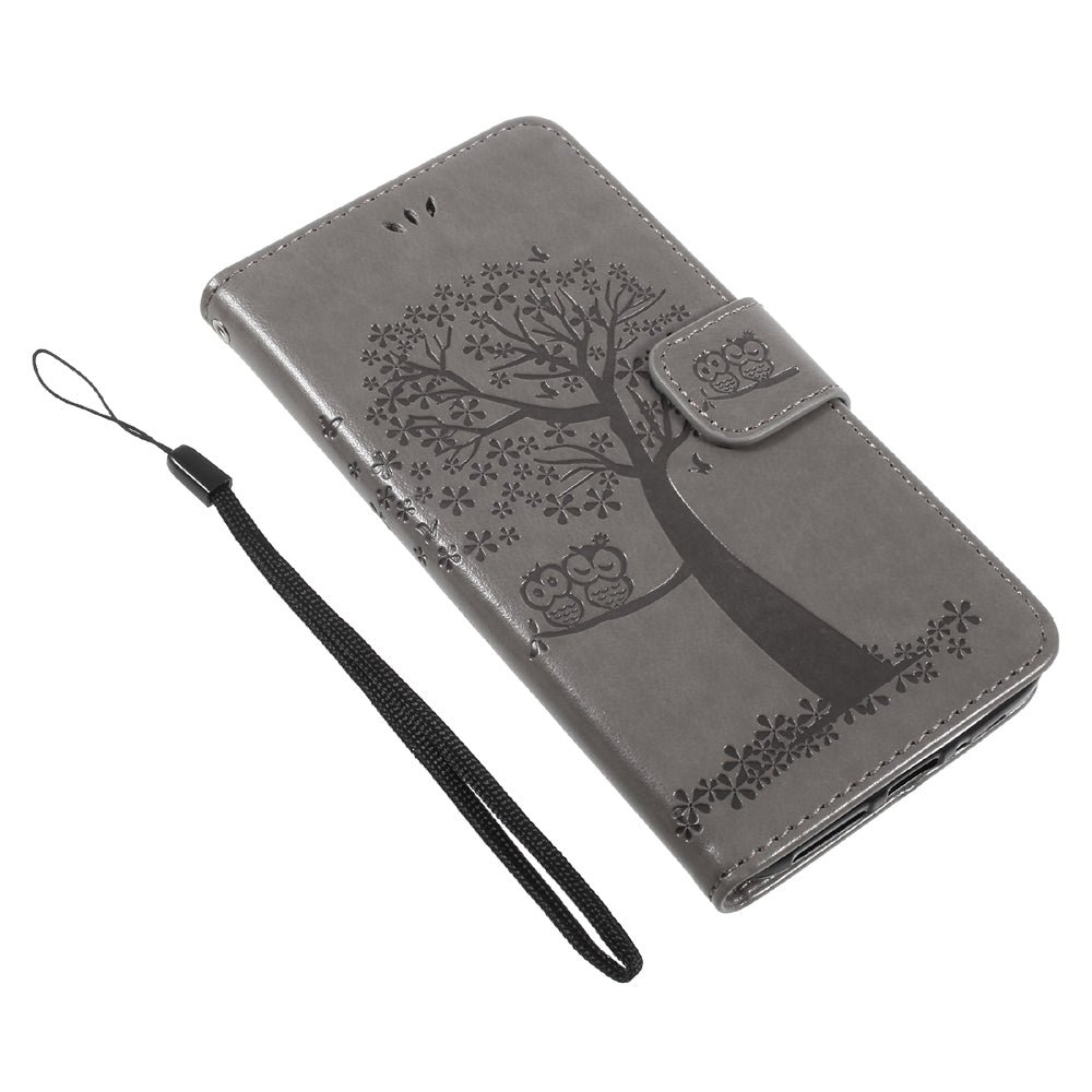 Imprint Tree Owl Magnetic Wallet PU Leather Stand Case for Motorola Moto G5S