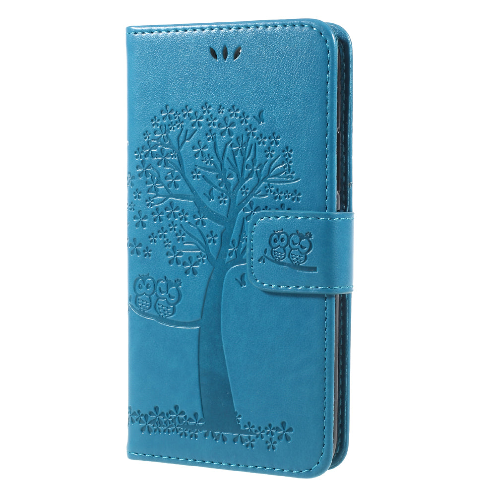 Imprint Tree Owl Magnetic Wallet PU Leather Stand Case for Motorola Moto G5S