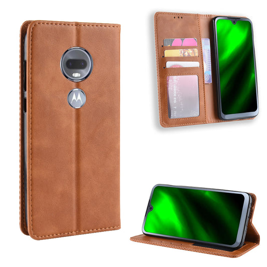 Vintage Style Auto-absorbed Leather Case with Stand for Motorola Moto G7 / G7 Plus