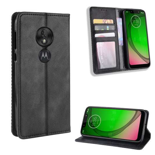 Vintage Style Leather Auto-absorbed Wallet Phone Case for Motorola Moto G7 Play (EU Version)