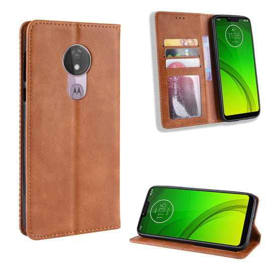 Auto-absorbed Vintage Leather Case Wallet Mobile Shell for Motorola Moto G7 Power (EU Version)