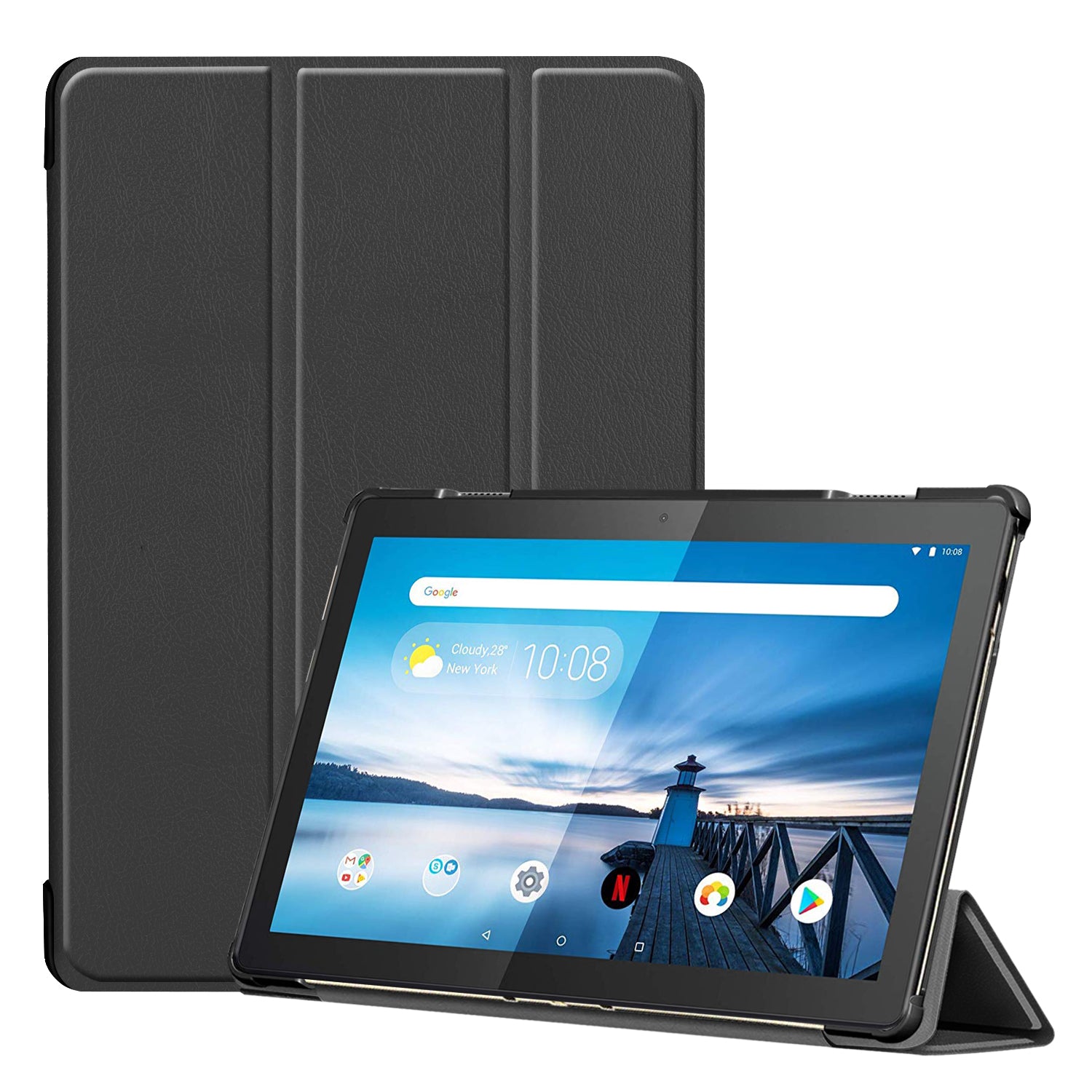 Tri-fold Stand Leather Case Narrow Bezel Design Dual-Angle Supporting Tablet Cover for Lenovo Tab M10 TB-X605F/TB-X505F