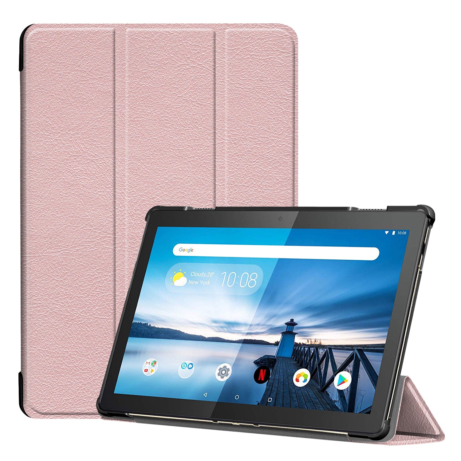 Tri-fold Stand Leather Case Narrow Bezel Design Dual-Angle Supporting Tablet Cover for Lenovo Tab M10 TB-X605F/TB-X505F