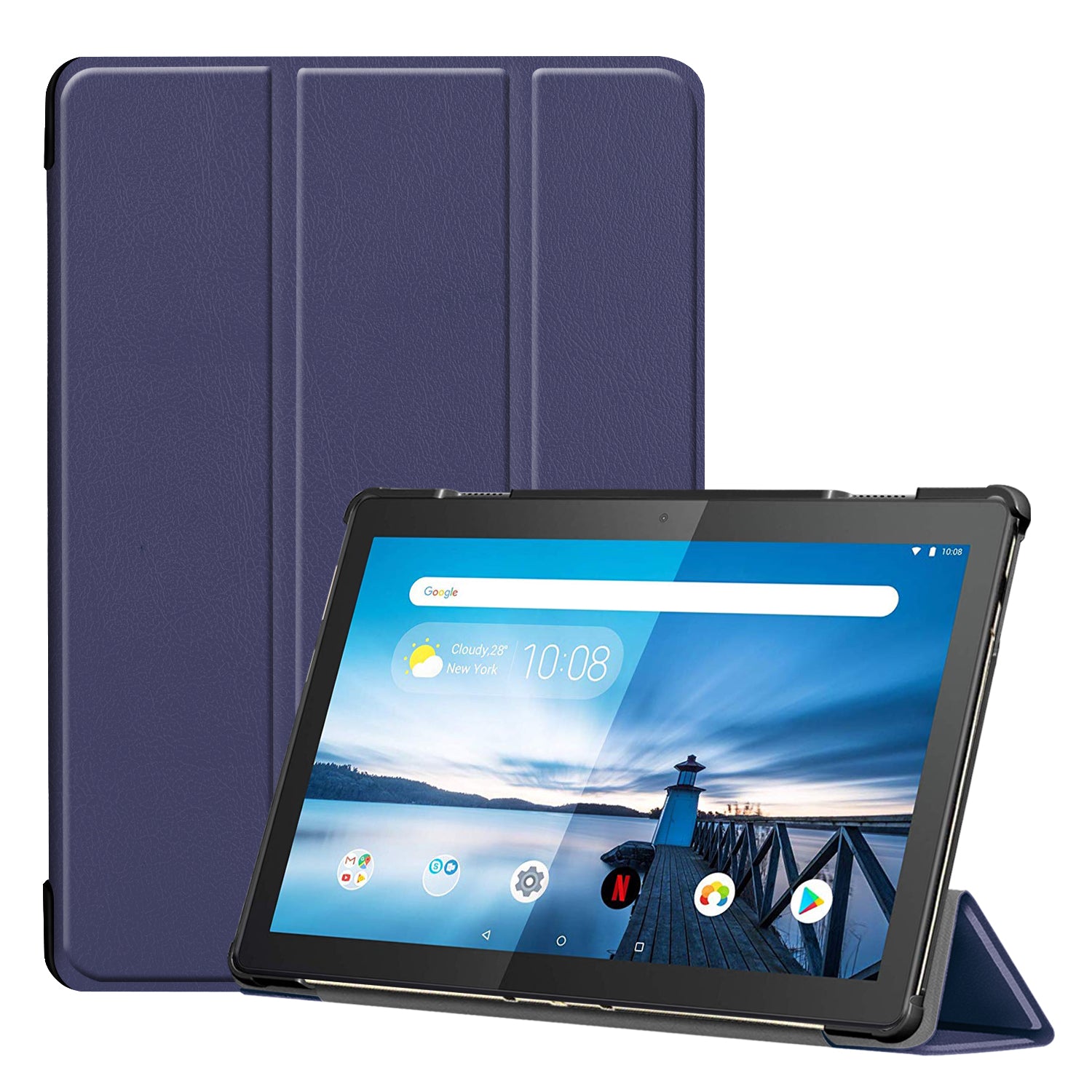 Tri-fold Stand Leather Case Narrow Bezel Design Dual-Angle Supporting Tablet Cover for Lenovo Tab M10 TB-X605F/TB-X505F