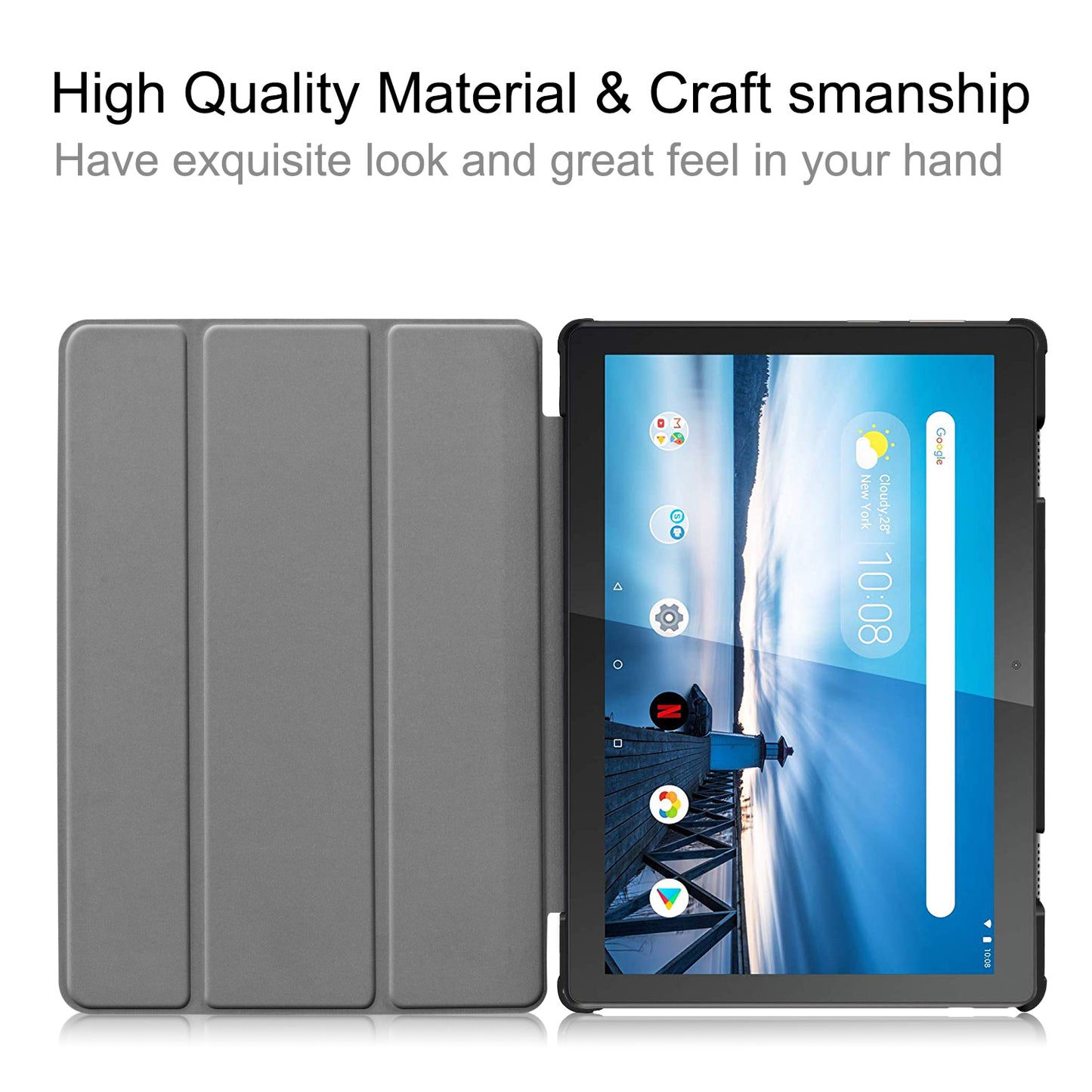 Tri-fold Stand Leather Case Narrow Bezel Design Dual-Angle Supporting Tablet Cover for Lenovo Tab M10 TB-X605F/TB-X505F