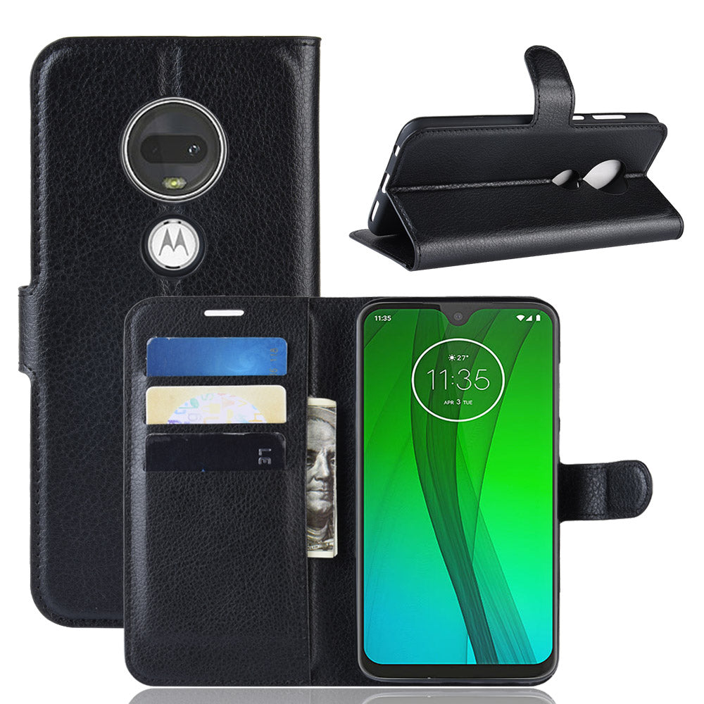 Litchi Skin Wallet Leather Stand Case for Motorola Moto G7 / G7 Plus