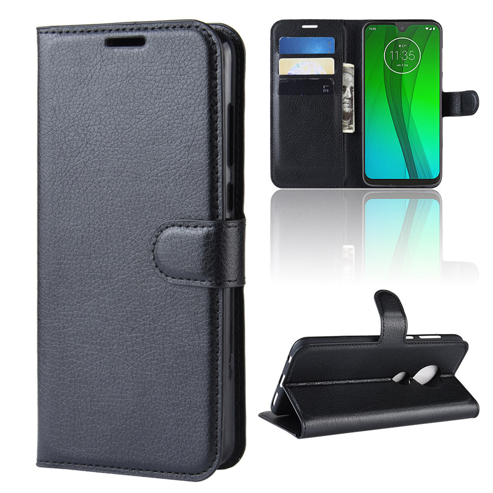 Litchi Skin Wallet Leather Stand Case for Motorola Moto G7 / G7 Plus