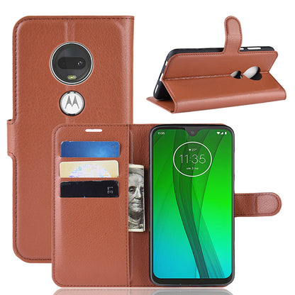 Litchi Skin Wallet Leather Stand Case for Motorola Moto G7 / G7 Plus