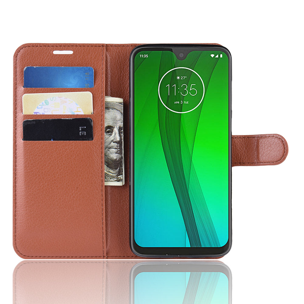 Litchi Skin Wallet Leather Stand Case for Motorola Moto G7 / G7 Plus