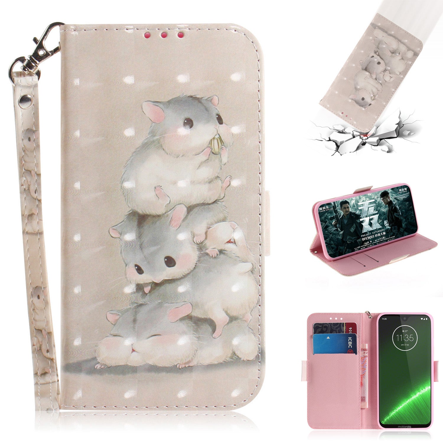 Pattern Printing Light Spot Decor Leather Wallet Case for Motorola Moto G7 / G7 Plus