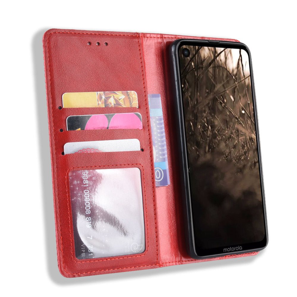 Vintage Style PU Leather Wallet Phone Cover for Motorola One Vision / P50