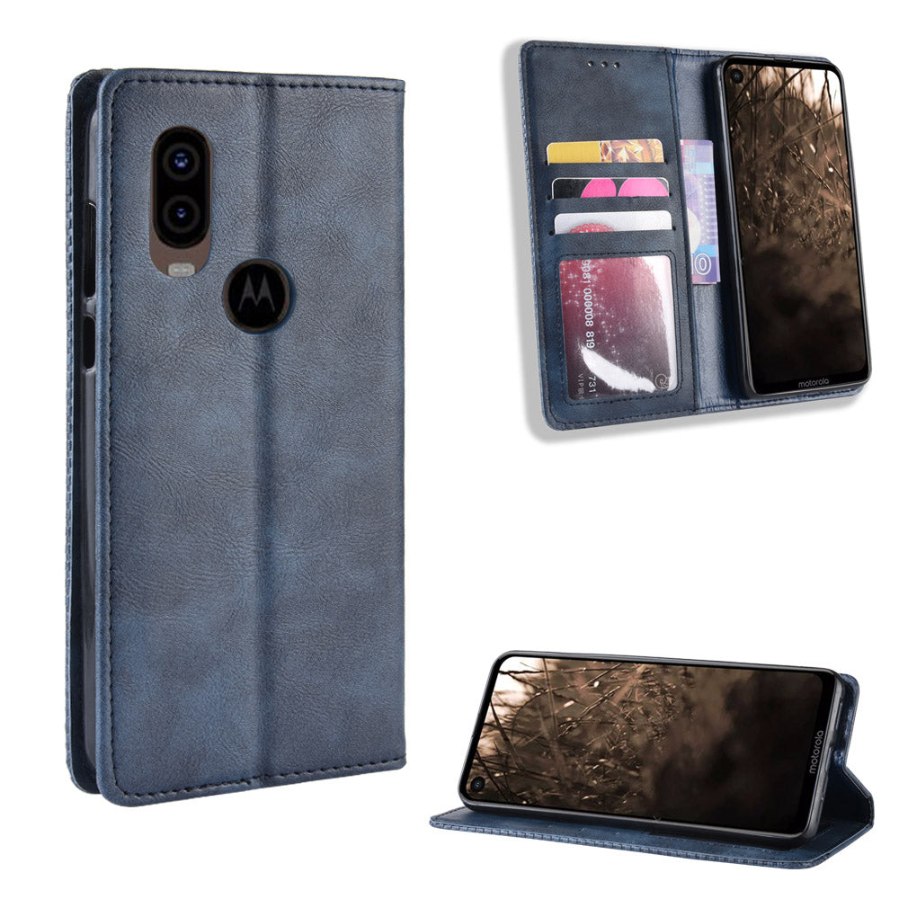 Vintage Style PU Leather Wallet Phone Cover for Motorola One Vision / P50