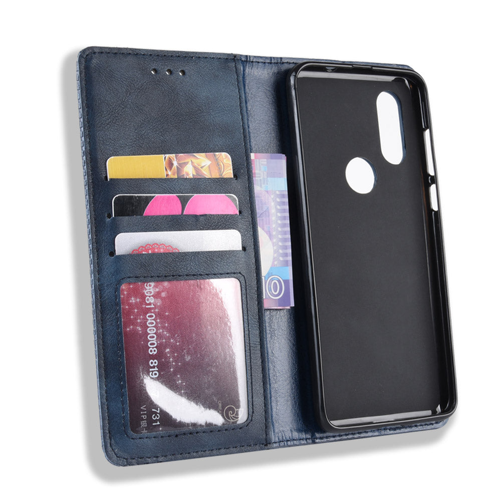 Vintage Style PU Leather Wallet Phone Cover for Motorola One Vision / P50