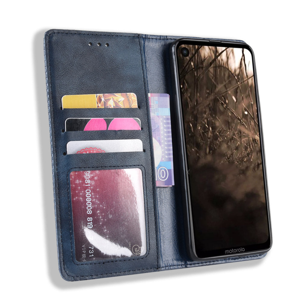 Vintage Style PU Leather Wallet Phone Cover for Motorola One Vision / P50