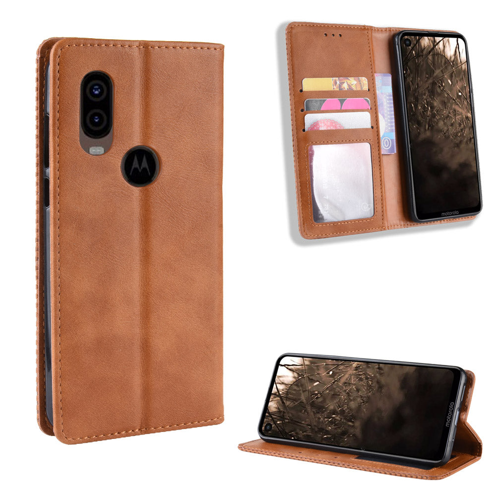 Vintage Style PU Leather Wallet Phone Cover for Motorola One Vision / P50