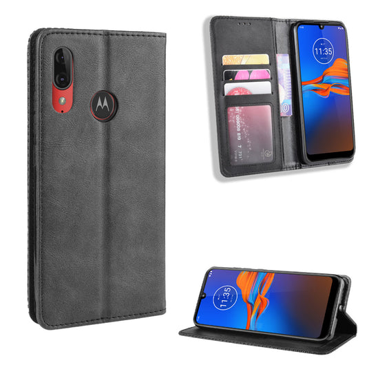 Retro Style Flip Leather Wallet Stand Protective Case for Motorola Moto E6 Plus/E6s (2019)/E6s