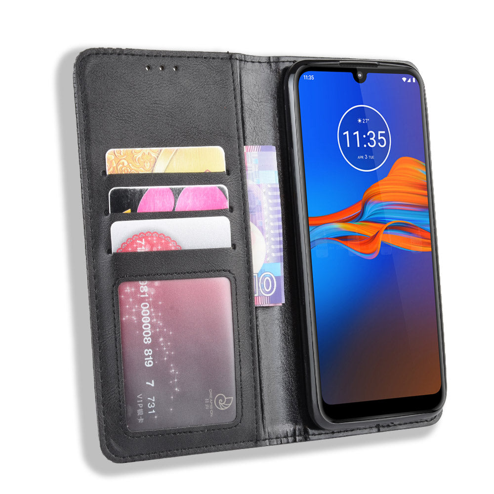 Retro Style Flip Leather Wallet Stand Protective Case for Motorola Moto E6 Plus/E6s (2019)/E6s