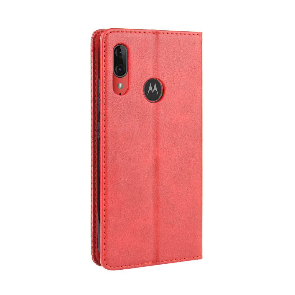 Retro Style Flip Leather Wallet Stand Protective Case for Motorola Moto E6 Plus/E6s (2019)/E6s