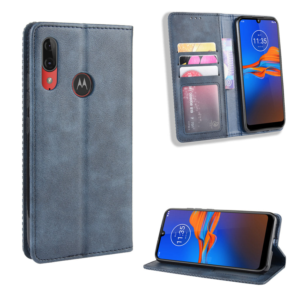 Retro Style Flip Leather Wallet Stand Protective Case for Motorola Moto E6 Plus/E6s (2019)/E6s