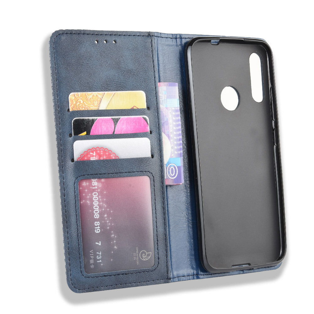 Retro Style Flip Leather Wallet Stand Protective Case for Motorola Moto E6 Plus/E6s (2019)/E6s