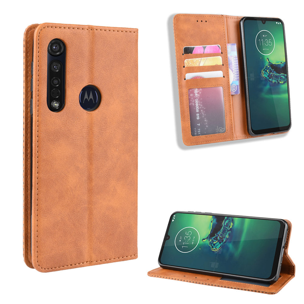 Vintage Style Stand Leather Wallet Stand Case for Motorola Moto G8 Plus