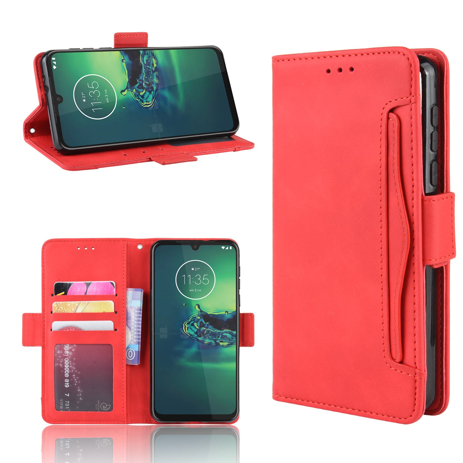 Wallet Stand Leather Protective Phone Case with Multiple Card Slots for Motorola Moto G8 Plus