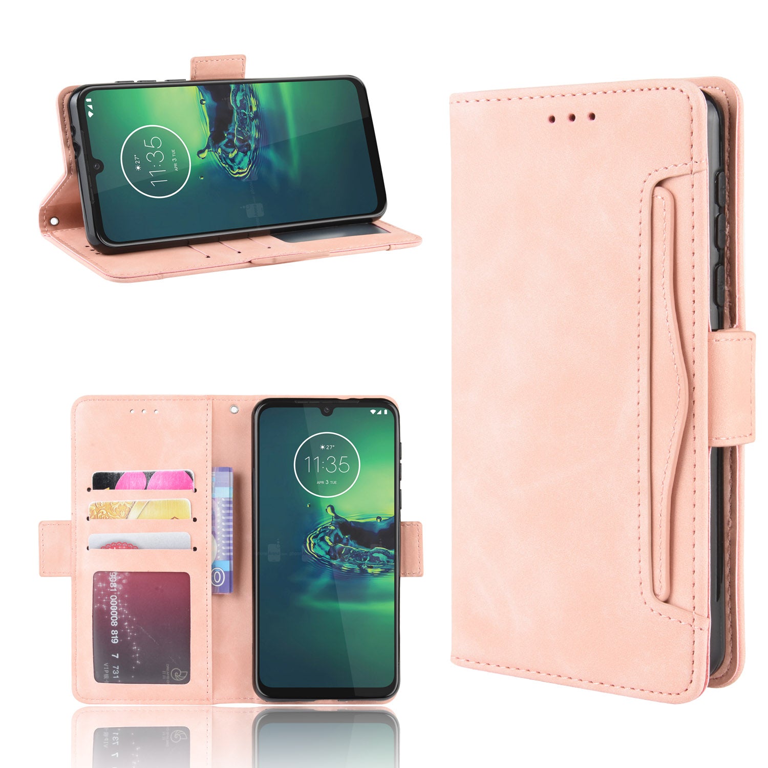 Wallet Stand Leather Protective Phone Case with Multiple Card Slots for Motorola Moto G8 Plus