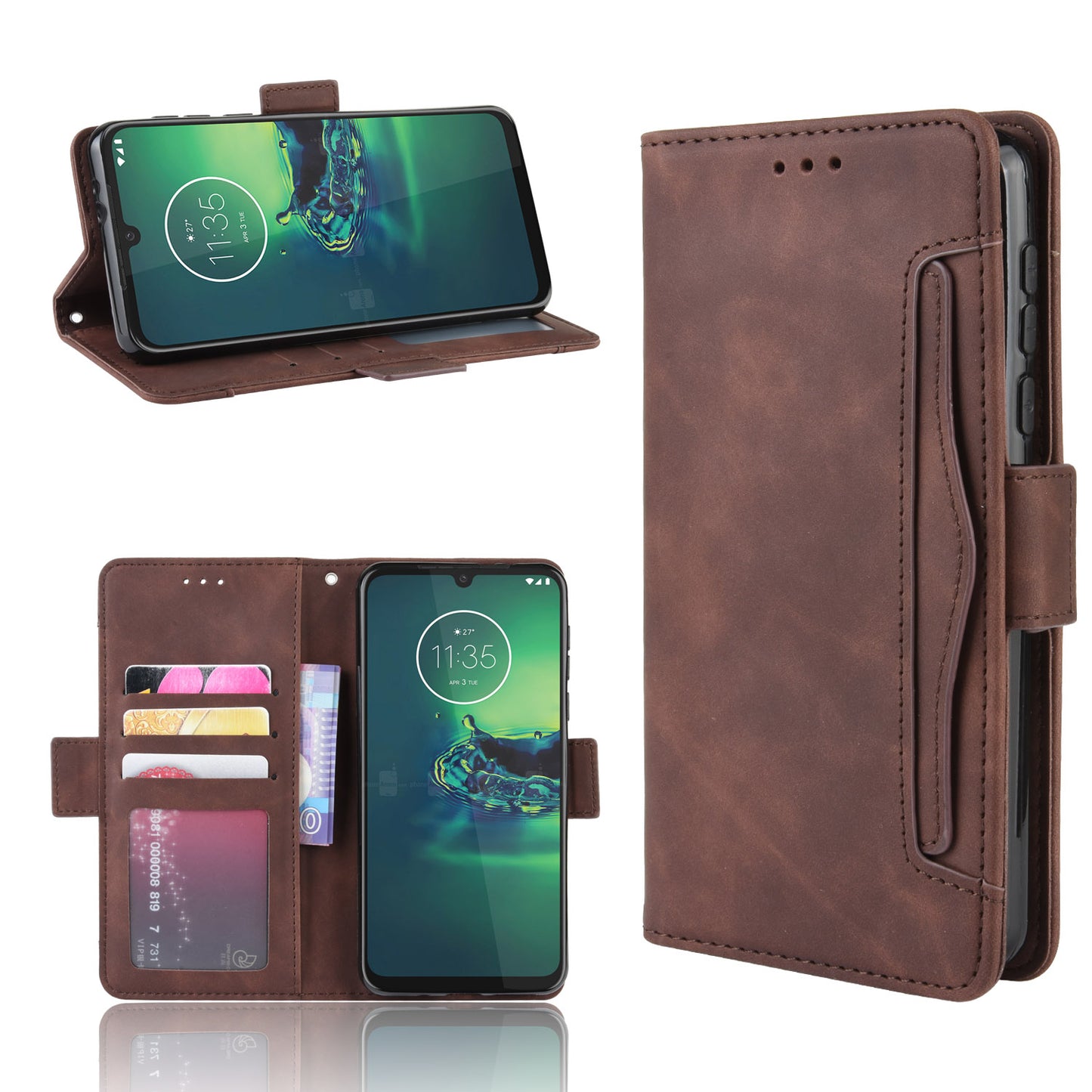 Wallet Stand Leather Protective Phone Case with Multiple Card Slots for Motorola Moto G8 Plus