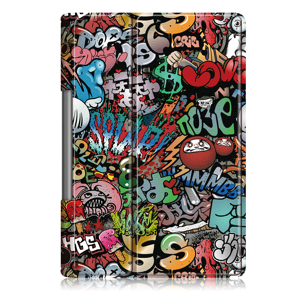 Pattern Printing PU Leather Tri-fold Stand Tablet Shell for Lenovo Yoga Smart Tab YT-X705