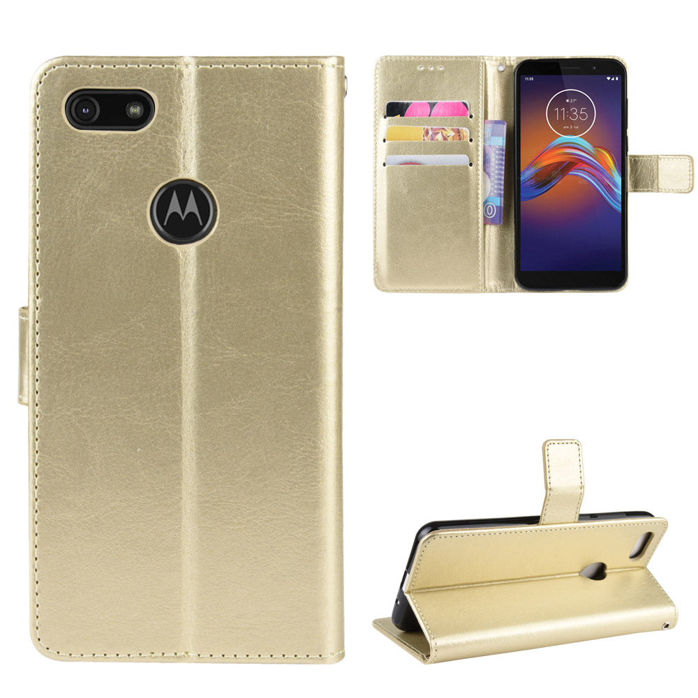 Crazy Horse Surface Leather Wallet Shell Case for Motorola Moto E6 Play