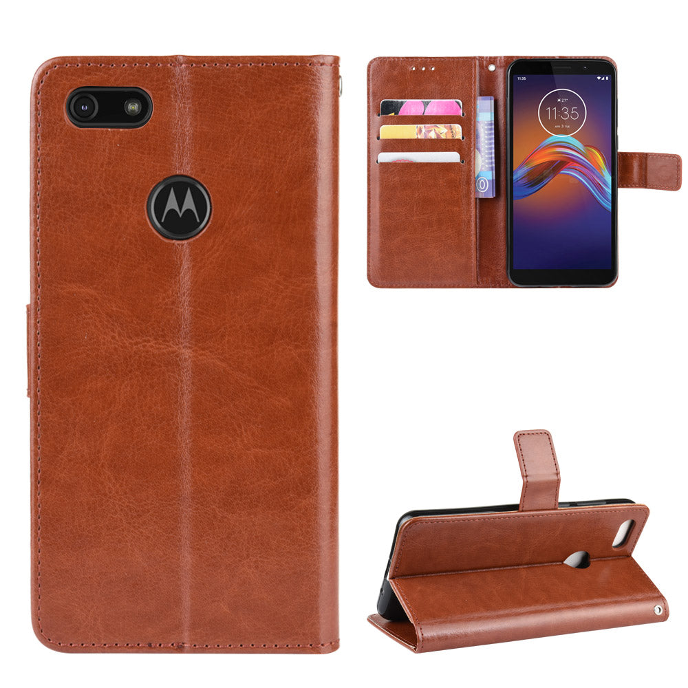 Crazy Horse Surface Leather Wallet Shell Case for Motorola Moto E6 Play