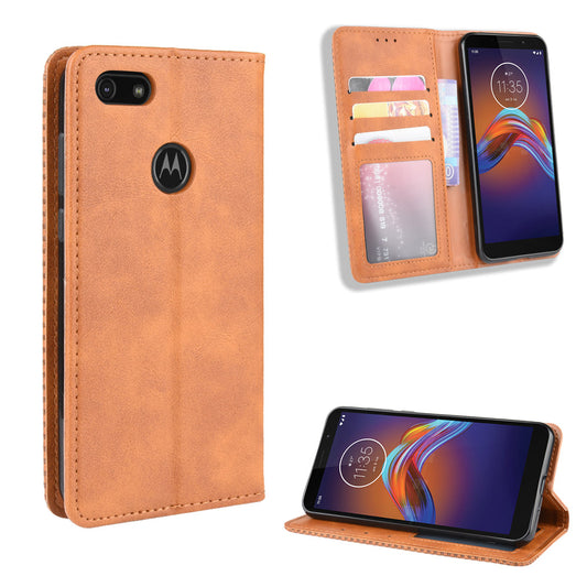 Retro Style Skin PU Leather Wallet Cover for Motorola Moto E6 Play