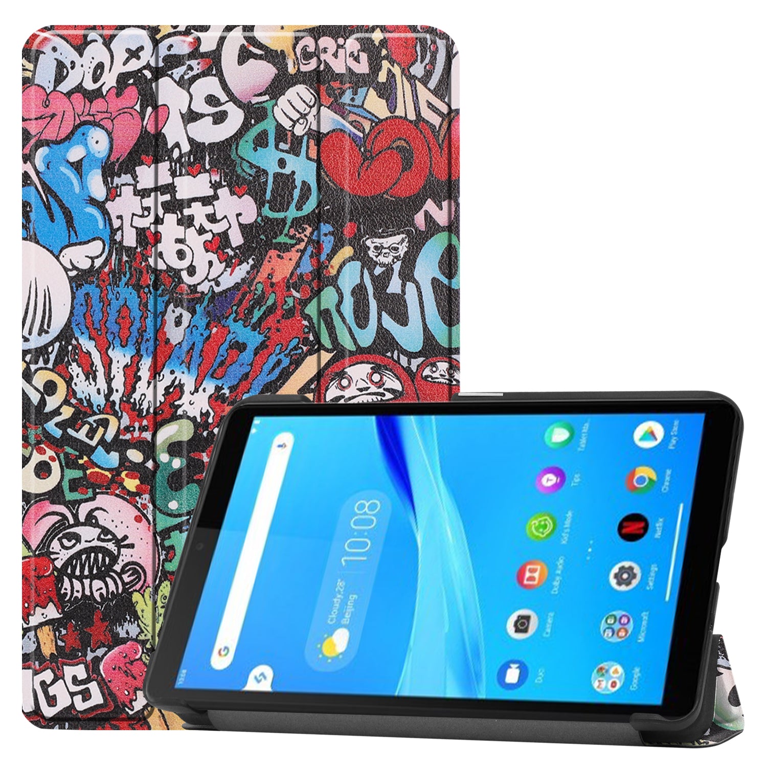 For Lenovo Tab M7 (2nd Gen) TB-7305F / (3rd Gen) Shockproof Case Pattern Printing PU Leather Tablet Cover with Tri-fold Stand