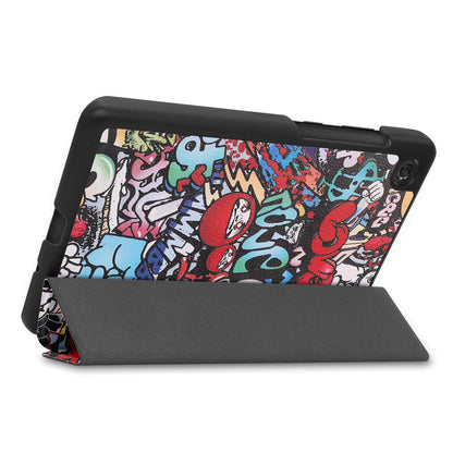 For Lenovo Tab M7 (2nd Gen) TB-7305F / (3rd Gen) Shockproof Case Pattern Printing PU Leather Tablet Cover with Tri-fold Stand