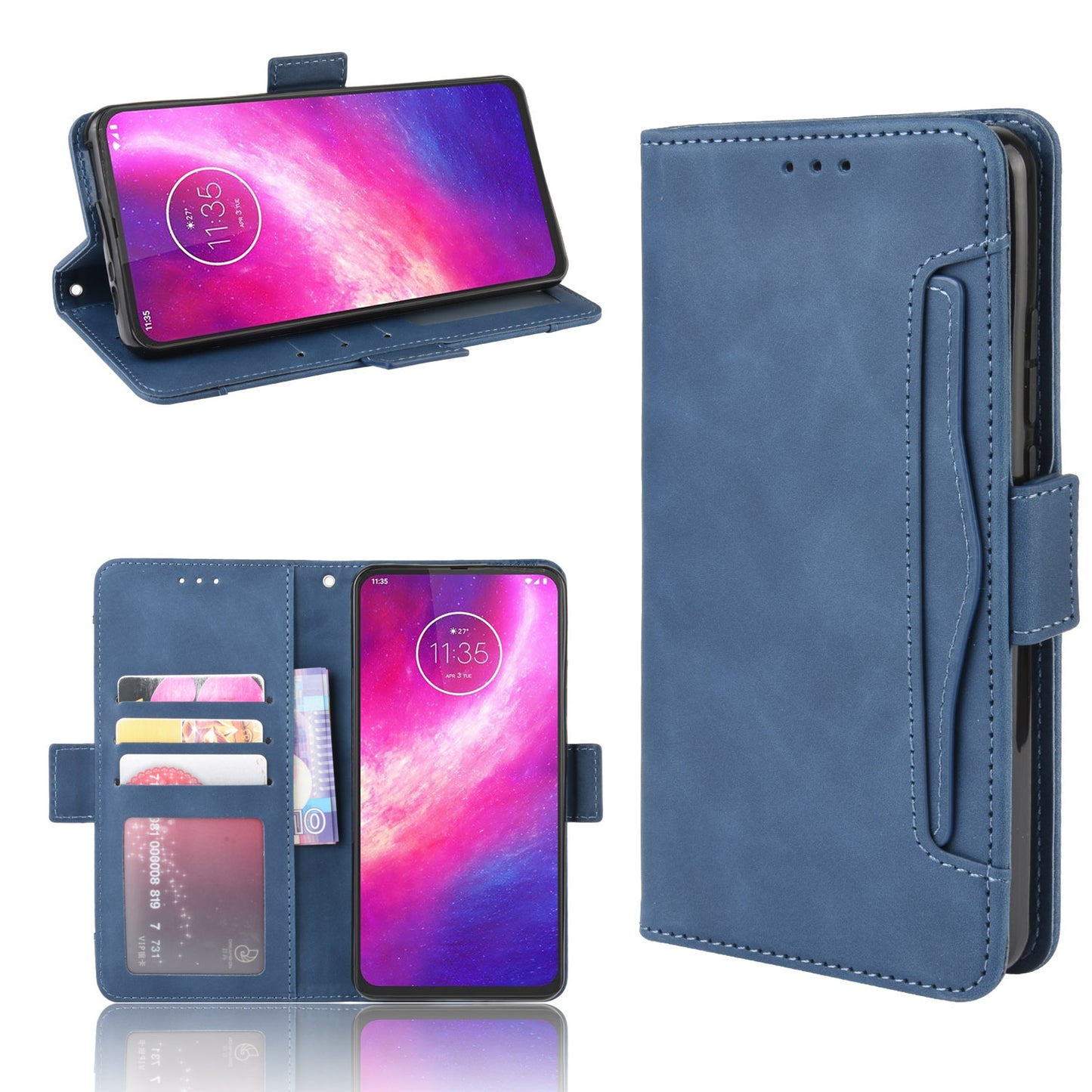 Wallet Multiple Card Slots Leather Stand Case for Motorola One Hyper