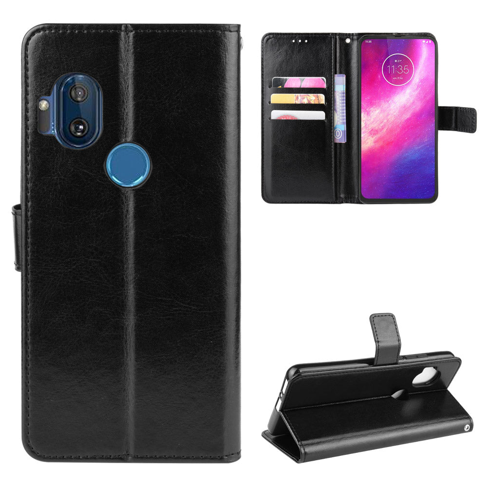 Crazy Horse Wallet Leather Case with Strap Shell for Motorola One Hyper