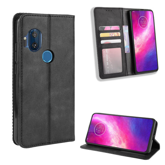 Auto-absorbed Vintage Leather Flip Case Shell for Motorola One Hyper