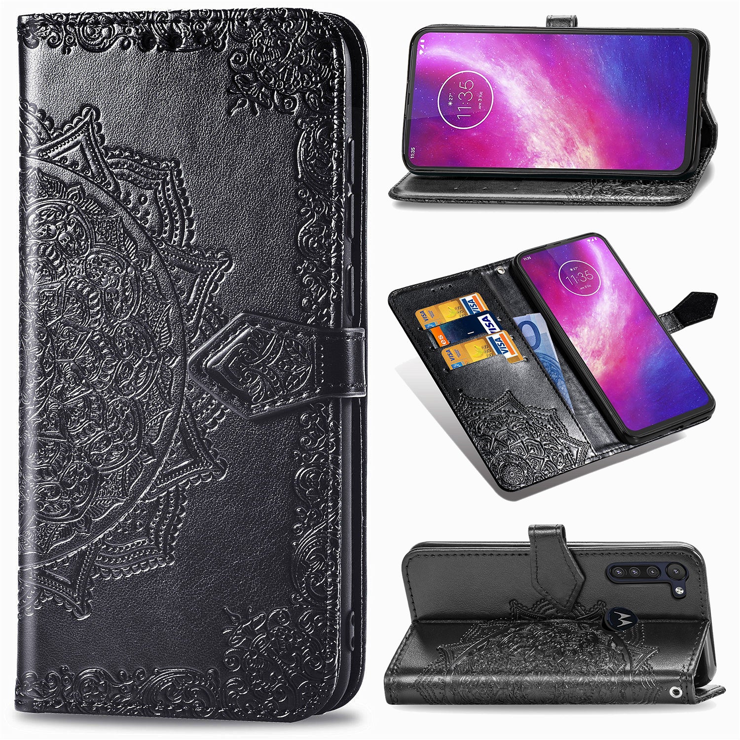 Embossed Mandala Flower Wallet Leather Protective Shell Case for Motorola Moto G8 Power