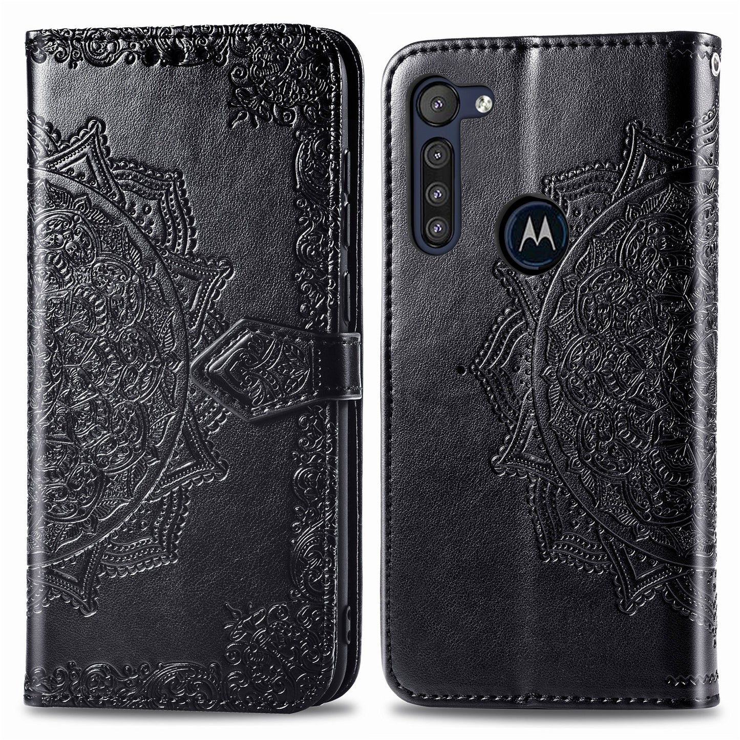 Embossed Mandala Flower Wallet Leather Protective Shell Case for Motorola Moto G8 Power