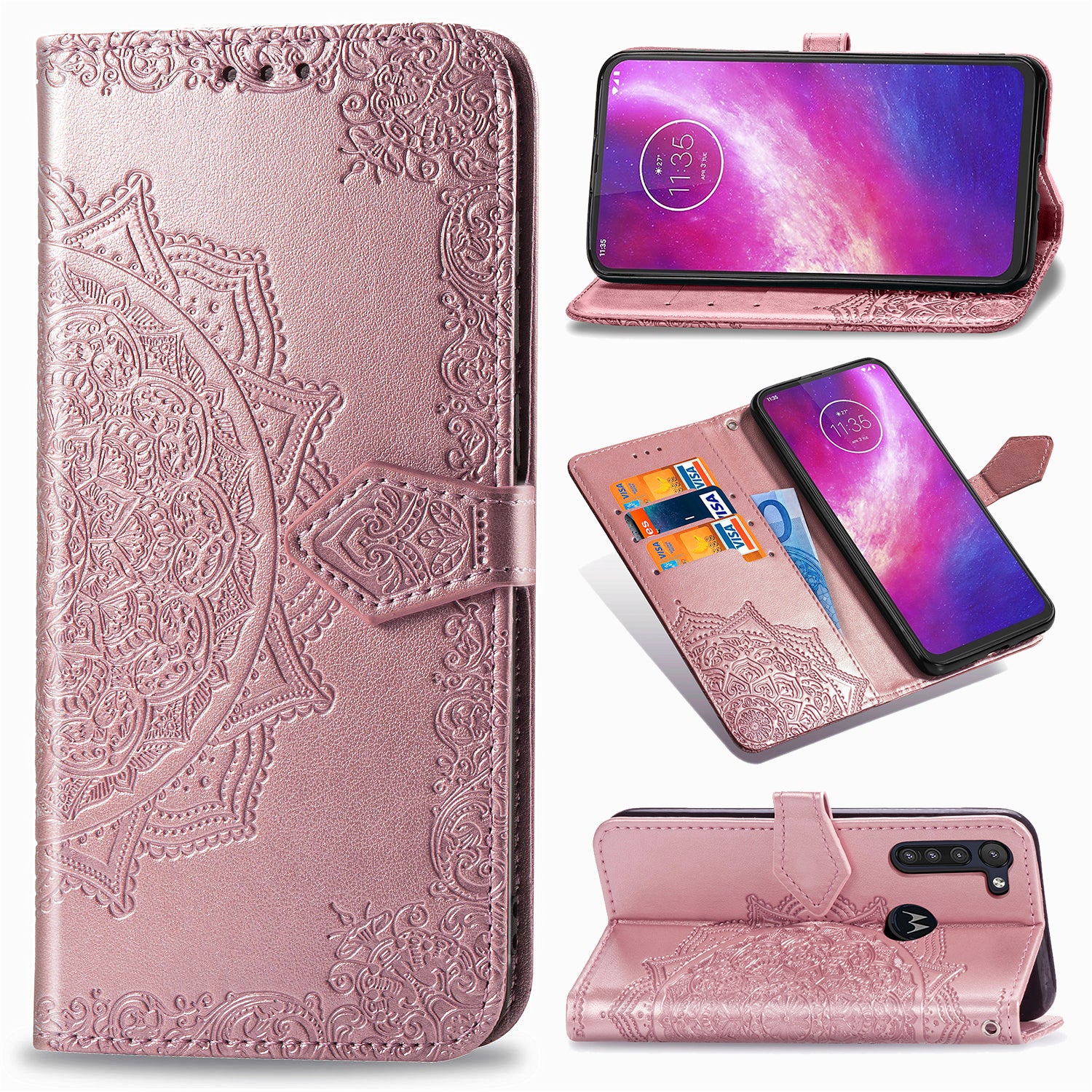 Embossed Mandala Flower Wallet Leather Protective Shell Case for Motorola Moto G8 Power