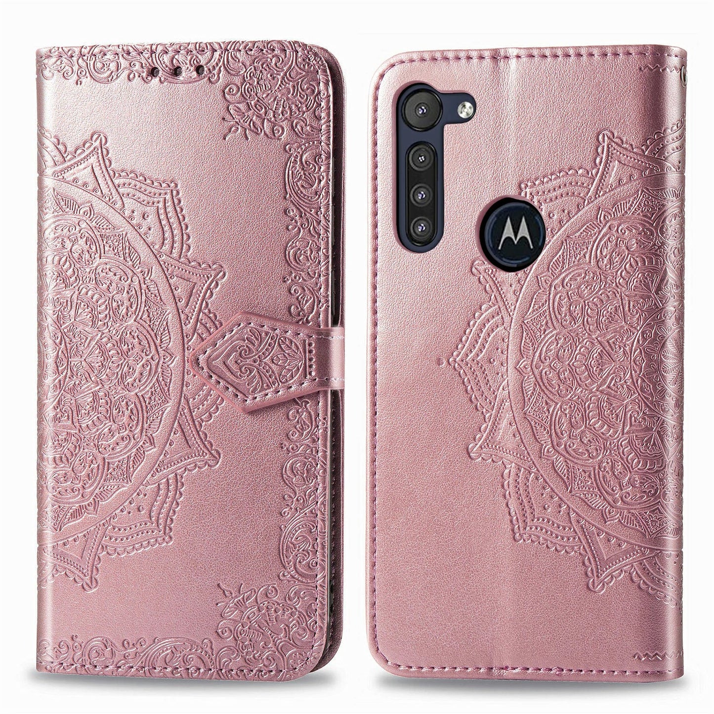 Embossed Mandala Flower Wallet Leather Protective Shell Case for Motorola Moto G8 Power