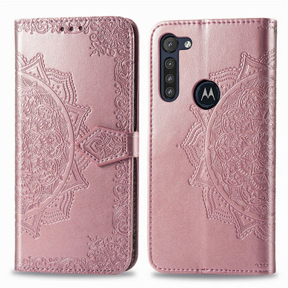 Embossed Mandala Flower Wallet Leather Protective Shell Case for Motorola Moto G8 Power