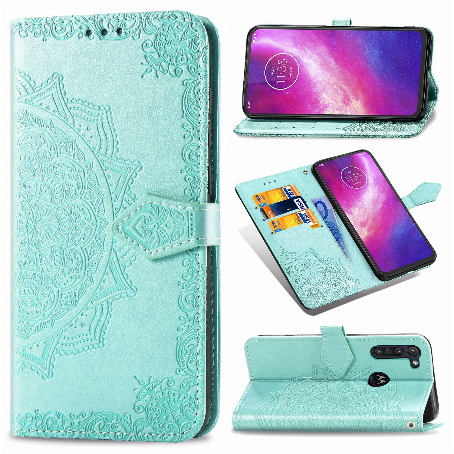 Embossed Mandala Flower Wallet Leather Protective Shell Case for Motorola Moto G8 Power