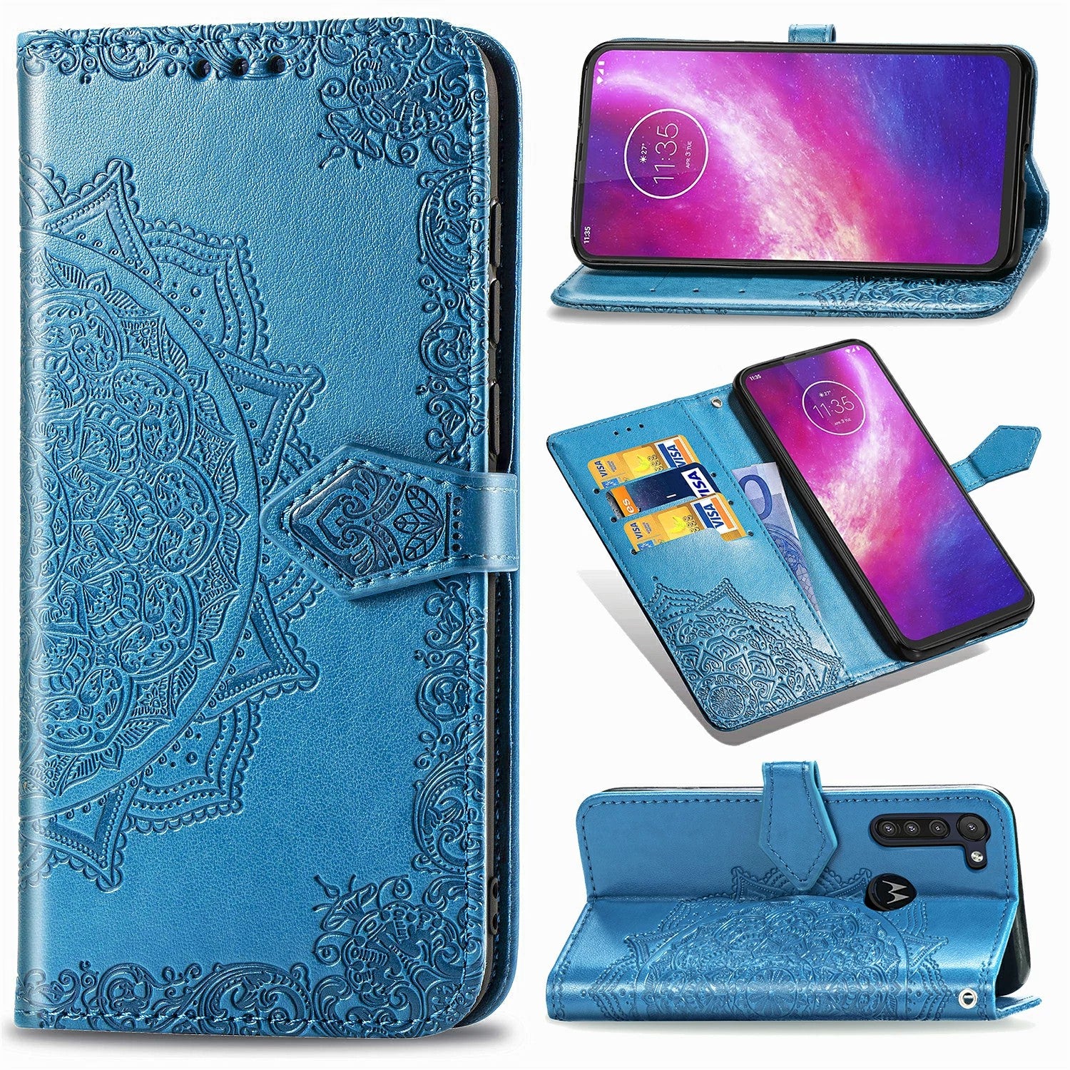 Embossed Mandala Flower Wallet Leather Protective Shell Case for Motorola Moto G8 Power