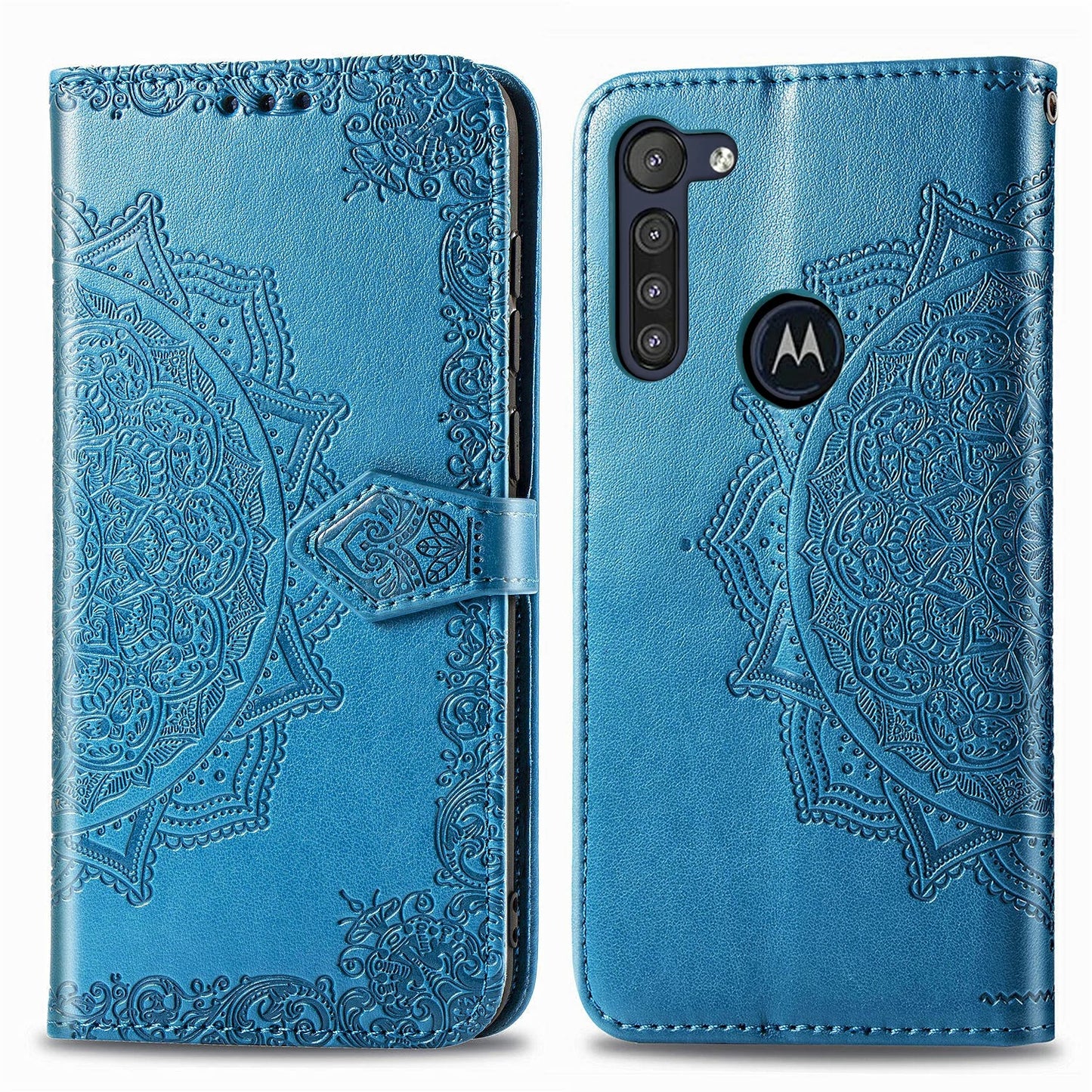 Embossed Mandala Flower Wallet Leather Protective Shell Case for Motorola Moto G8 Power