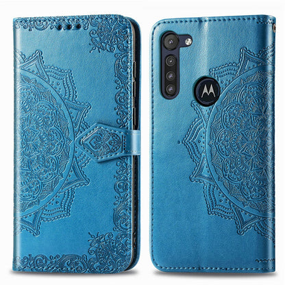 Embossed Mandala Flower Wallet Leather Protective Shell Case for Motorola Moto G8 Power