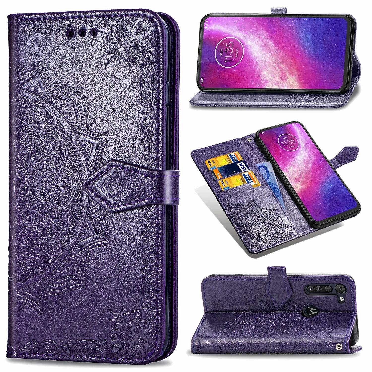 Embossed Mandala Flower Wallet Leather Protective Shell Case for Motorola Moto G8 Power