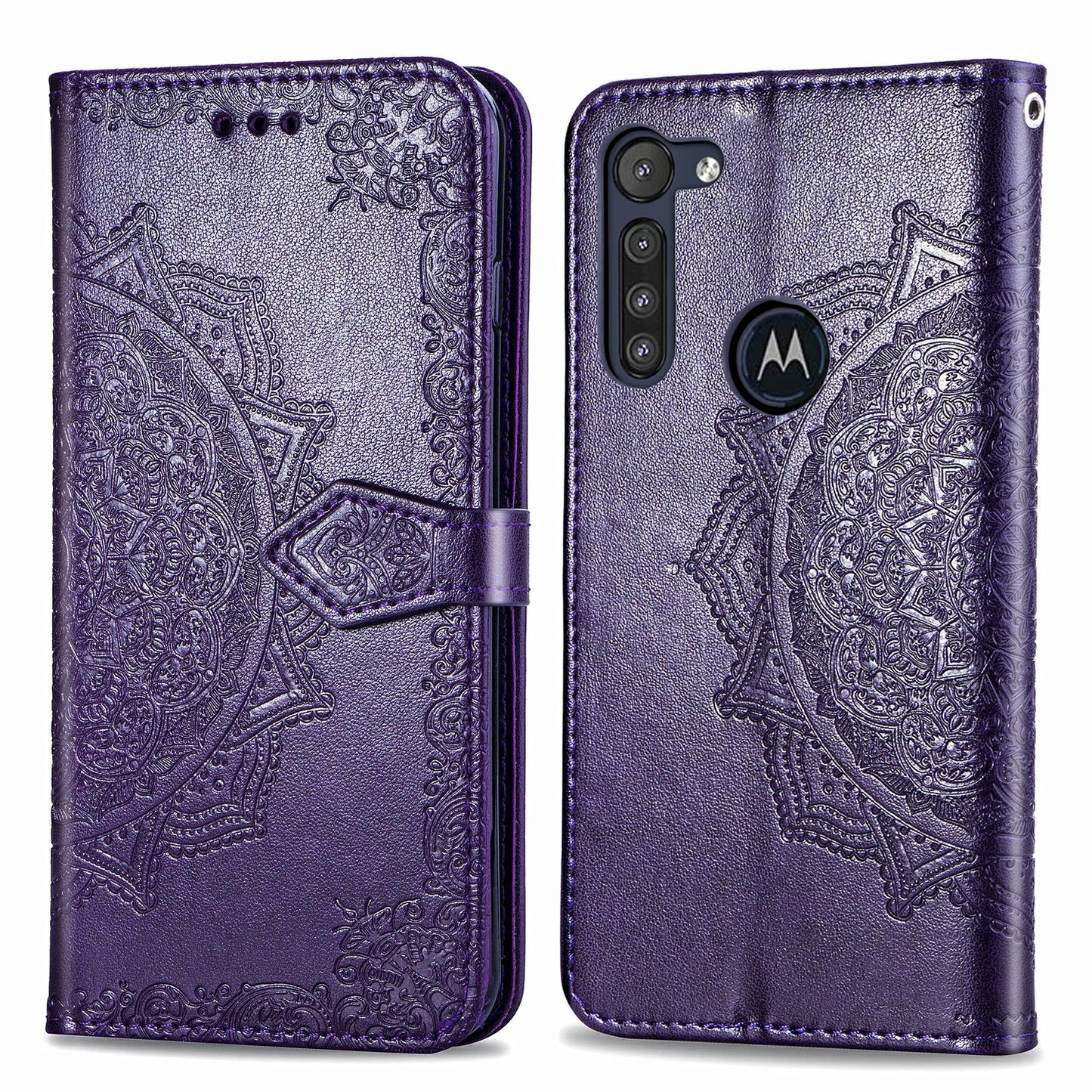 Embossed Mandala Flower Wallet Leather Protective Shell Case for Motorola Moto G8 Power