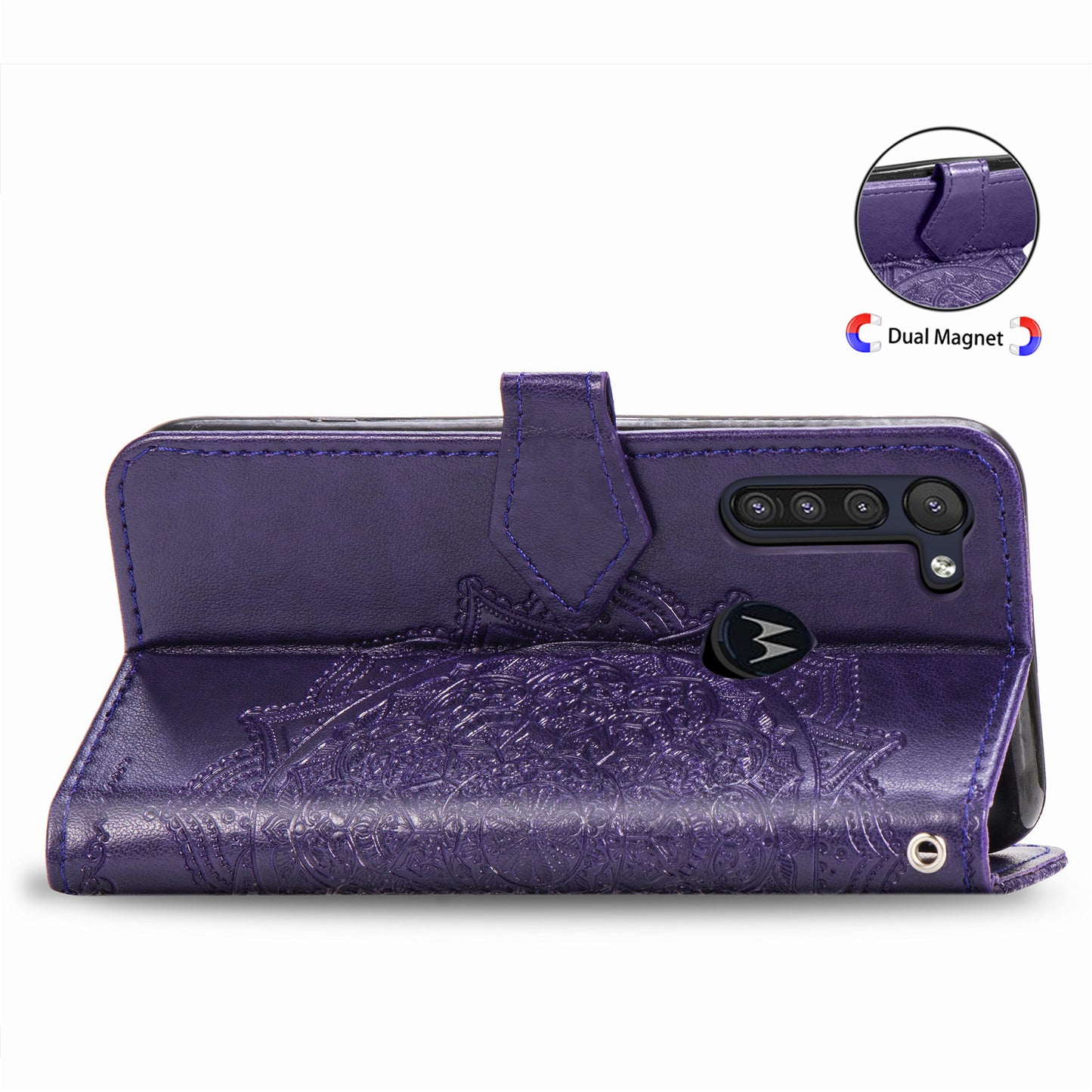 Embossed Mandala Flower Wallet Leather Protective Shell Case for Motorola Moto G8 Power